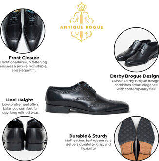 Heren Zwarte Leren Oxford Derby Brogue - Luca - maat