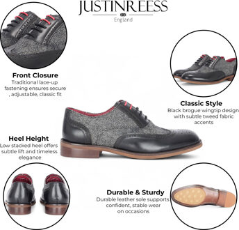 Heren Zwarte Leren Tweed Brogue Schoenen - Albert