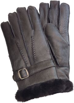 Heren Zwarte Luxe Schapenvacht Leren Handschoenen Met Gesp