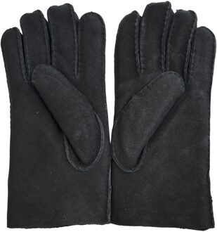 Heren zwarte luxe schapenvacht suède leren handschoenen