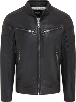 Heren zwarte moderne klassieke leren gewatteerde bikerjack - Derry - 2XL