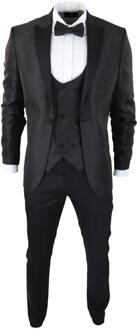 Heren zwarte smoking blazer vest brokaat satijn paisley formeel dinerjack - maat