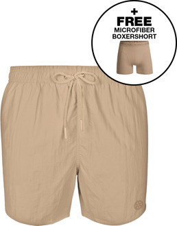 Heren Zwembroek Beige + Gratis Microfiber boxershort
