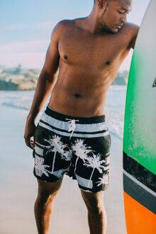 Heren Zwemshort met Palmpatroon Wit Zwart - L