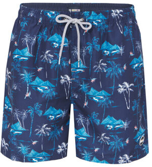 Heren zwemshort tropisch eiland print donker - maat S Blauw