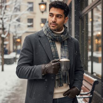 Herenhandschoenen van bruin Italiaans leer met warme wollen voering voor de winter, casual rijden Donker Bruin - XL