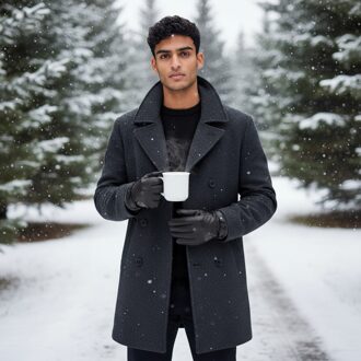 Herenhandschoenen van bruin Italiaans leer met warme wollen voering voor winterfietsen en casual rijden Donker Bruin