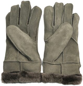 Herenhandschoenen van grijs luxe schapenvacht suède leer met gesp