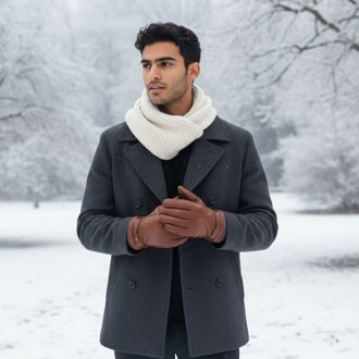 Herenhandschoenen van Italiaans leer met warme wollen voering voor winterfietsen en casual rijden Kastanjebruin - S