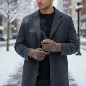 Herenhandschoenen van Italiaans leer met warme wolvoering voor de winter, geschikt voor fietsen en casual rijden Bruin