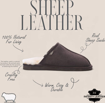 Herenmuil van echt schapenvacht, bruin suède, winterwarm en antislip - Highland