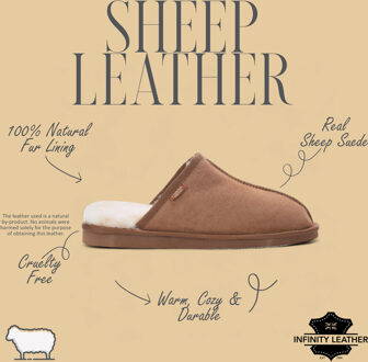 Herenmuil van echt schapenvacht, kastanjebruin suède, winterwarm en antislip - Highland