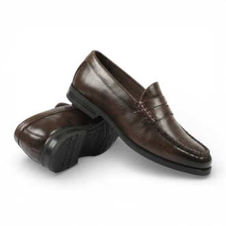 Herenschoenen van bruin PU-leer, formele penny loafers, casual schoenen - maat Donker Bruin