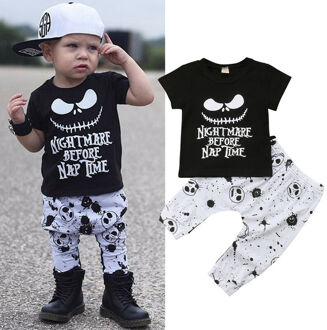 Herfst Baby Jongens Kleding Set Mooie Kinderen Schedel Halloween Tops T-shirt Broek Legging 2Pcs Kinderen Outfit Kleding 12m