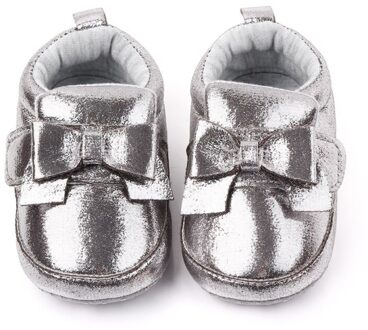 Herfst Baby Meisjes Schoenen Strik Prinses Stijl Anti-Slip Peuter Zachte Zolen Casual Eerste Walking Schoen Voor Baby/ Zilver / 11