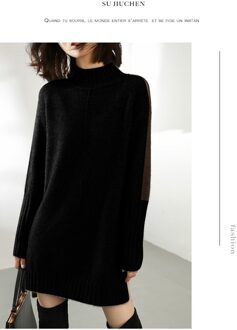 Herfst en Winter Kasjmier Trui Vrouwen Hoge Kraag Verdikte Trui Losse Trui Grote Maat Gebreide Wol Shirt zwart / L