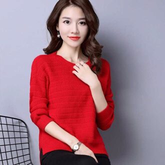 Herfst En Winter Kleding Mode Gebreide Dieptepunt Shirt Vrouwen Lange Mouwen Wilde Slim Korte Paragraaf Effen Trui Rood