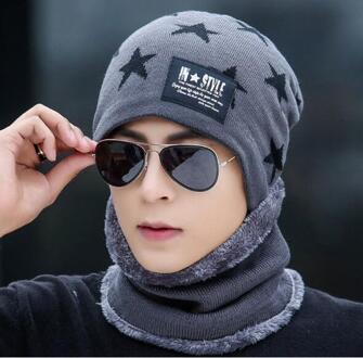 Herfst en winter mannen warm muts kraag set verdikking caps Koreaanse versie van de vijf puntige ster plus fluwelen L32-4