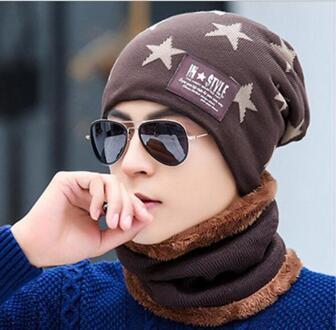 Herfst en winter mannen warm muts kraag set verdikking caps Koreaanse versie van de vijf puntige ster plus fluwelen L32-5