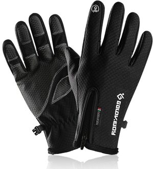 Herfst En Winter Rits Buitensporten Rijden Handschoenen Warm Winddicht Waterdichte Handschoenen Touch Screen Handschoenen Mannen En Vrouwen Handschoenen zwart / M