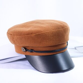 Herfst En Winter Veelzijdige Flat Top Hat Lady Lederen Knop Mode Lederen Hoed Mode Hoed kameel