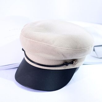 Herfst En Winter Veelzijdige Flat Top Hat Lady Lederen Knop Mode Lederen Hoed Mode Hoed wit