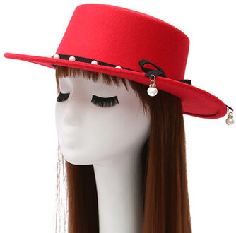 herfst en winter versie van de trend langs de flat-top hoed Ms pearl imitatie wolvilt hoed Voor vrouwen Fedora 1