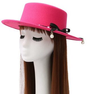 herfst en winter versie van de trend langs de flat-top hoed Ms pearl imitatie wolvilt hoed Voor vrouwen Fedora 3