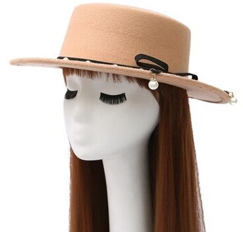 herfst en winter versie van de trend langs de flat-top hoed Ms pearl imitatie wolvilt hoed Voor vrouwen Fedora 4