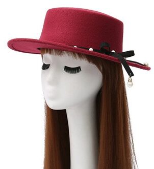 herfst en winter versie van de trend langs de flat-top hoed Ms pearl imitatie wolvilt hoed Voor vrouwen Fedora 5