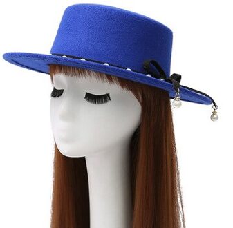 herfst en winter versie van de trend langs de flat-top hoed Ms pearl imitatie wolvilt hoed Voor vrouwen Fedora 6
