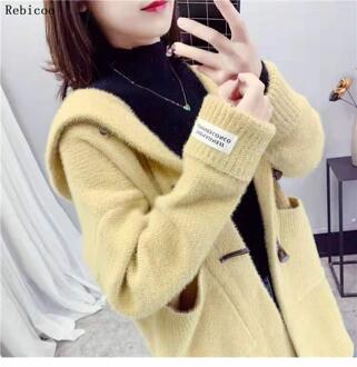 Herfst En Winter Wollen Jas Vrouwelijke Mid-Lange Koreaanse Temperament Vrouwen Populaire Bovenkleding Wollen Jas Vrouwen Trui Geel