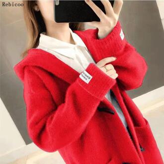 Herfst En Winter Wollen Jas Vrouwelijke Mid-Lange Koreaanse Temperament Vrouwen Populaire Bovenkleding Wollen Jas Vrouwen Trui Rood