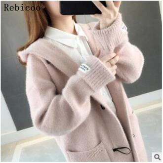 Herfst En Winter Wollen Jas Vrouwelijke Mid-Lange Koreaanse Temperament Vrouwen Populaire Bovenkleding Wollen Jas Vrouwen Trui roze