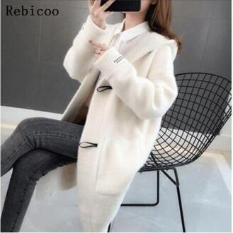 Herfst En Winter Wollen Jas Vrouwelijke Mid-Lange Koreaanse Temperament Vrouwen Populaire Bovenkleding Wollen Jas Vrouwen Trui wit