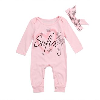 Herfst Herfst 0-24M Peuter Baby Meisje 2 Stuks Set Sofia Brief Print Flamingo Hart Lange mouw Roze Romper + Hoofdband Outfits 12m