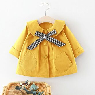 Herfst Kinderen Peuter Kleding Baby Meisje Turn-Down Kraag Bovenkleding Strik Toevallige Sweater Kids Outfits Jas Tops Geel / 90