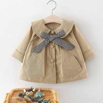 Herfst Kinderen Peuter Kleding Baby Meisje Turn-Down Kraag Bovenkleding Strik Toevallige Sweater Kids Outfits Jas Tops khaki / 100