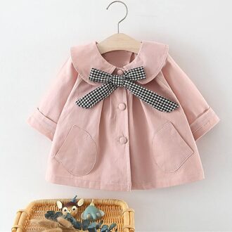 Herfst Kinderen Peuter Kleding Baby Meisje Turn-Down Kraag Bovenkleding Strik Toevallige Sweater Kids Outfits Jas Tops Roze / 120