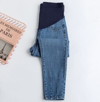 Herfst Koreaanse Mode Denim Moederschap Rechte Jeans Verstelbare Buik Broek Kleding Voor Zwangere Vrouwen Zwangerschap Broek donker blauw / L