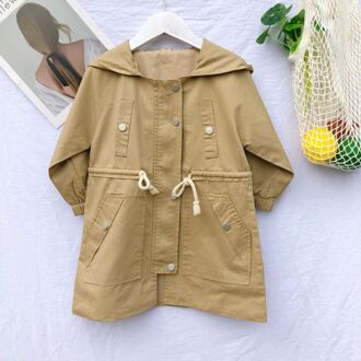 Herfst Koreaanse stijl mode meisjes effen kleur lange Geul jassen baby meisjes losse hooded lange jassen Wind coat 2T