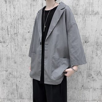Herfst Koreaanse Stijl Oversize Blazer Mannen Mode Effen Kleur Business Casual Jurk Jas Mannen Streetwear Losse Jasje Mens grijs / M