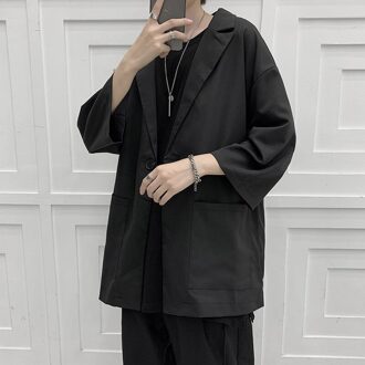 Herfst Koreaanse Stijl Oversize Blazer Mannen Mode Effen Kleur Business Casual Jurk Jas Mannen Streetwear Losse Jasje Mens zwart / XXL