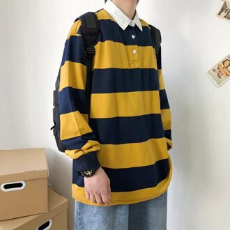 Herfst Lente Lange Mouwen Harajuku Korea Mode Gestreepte Losse Polo Shirts Streetwear Hip Hop Rock Punk Men's Top Tees Kleding 122 1 / L FOR 165 CM 65KG