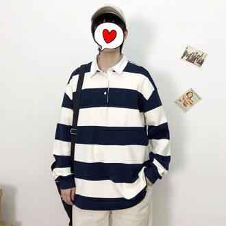 Herfst Lente Lange Mouwen Harajuku Korea Mode Gestreepte Losse Polo Shirts Streetwear Hip Hop Rock Punk Men's Top Tees Kleding 122 3 / XL FOR 170 CM 70KG