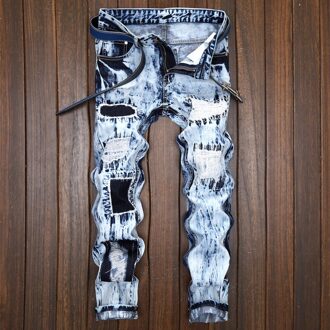 Herfst Lente Mannen Ripped Straat Hip Hop Punk Stretch Bike Jeans Trendy Gaten Rechte Denim Trouers 32 duim USA SIZE