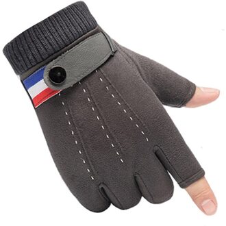 Herfst Mannen Fietsen Handschoenen 3 Vingerloze Outdoor Warm Antislip Beschermende Half Vinger Winter Vissen Sport Rijden Handschoenen Mannelijke grijs