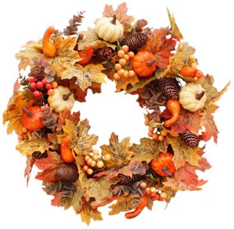 Herfst Maple Leaf Krans Pompoen Krans Oogstfeest Deur Opknoping Krans Voor Halloween Thanksgiving Decoratie Q40