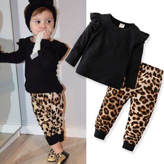 Herfst Meisjes Kleding Set Lange Mouw T-Shirt Luipaard Broek 2 Delige Set Mode INS Flying Mouwen Top Voor Baby kleding 3M