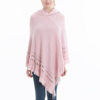 Herfst Mode Tassel Hollow Out Gebreide Mantel Vrouwen Casual Hooded Gebreide Trui Vrouwelijke Warme Losse Gebreide Jas roze